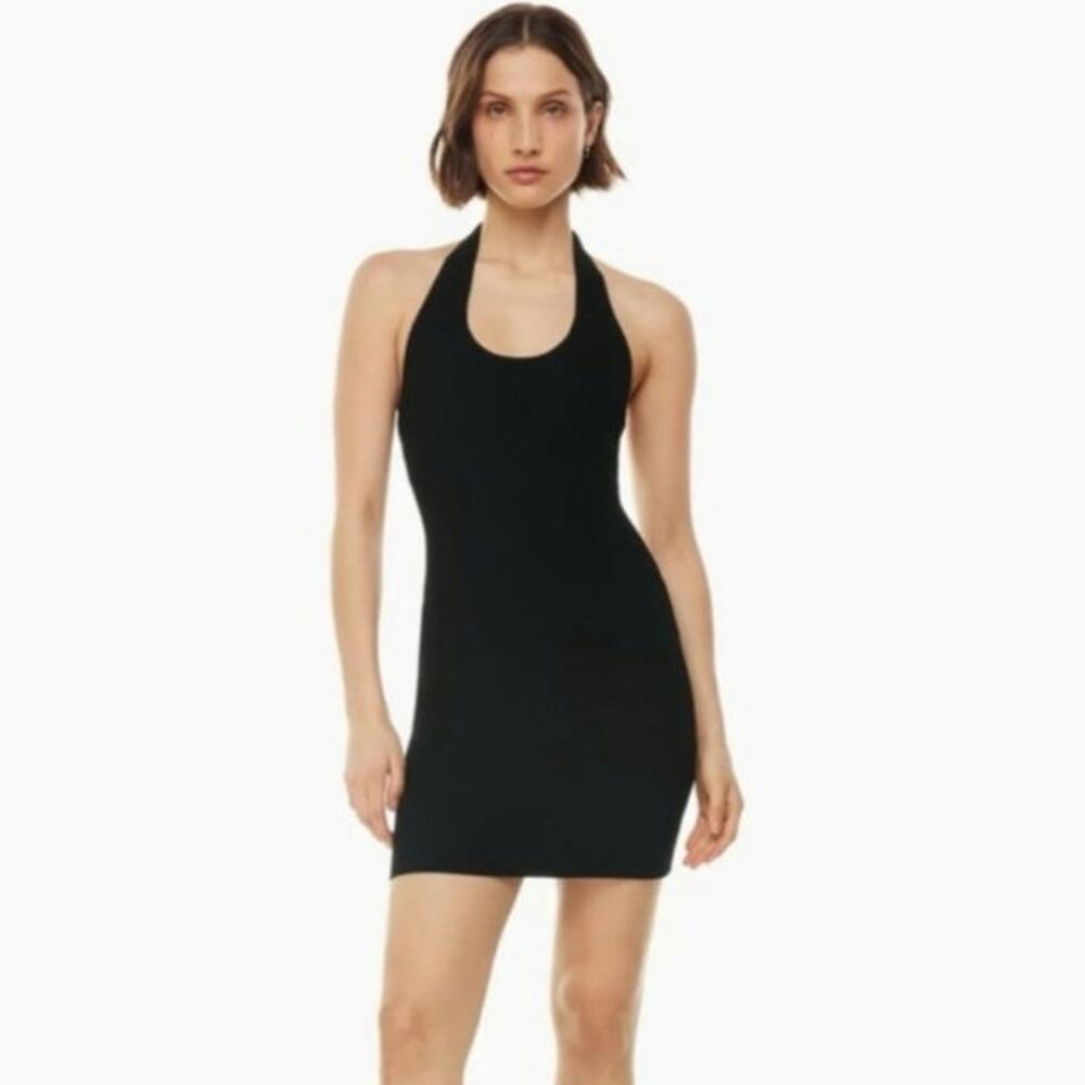 Aritzia Babaton Sculpt Knit Backless Halter Mini Bodycon Dress Black Large